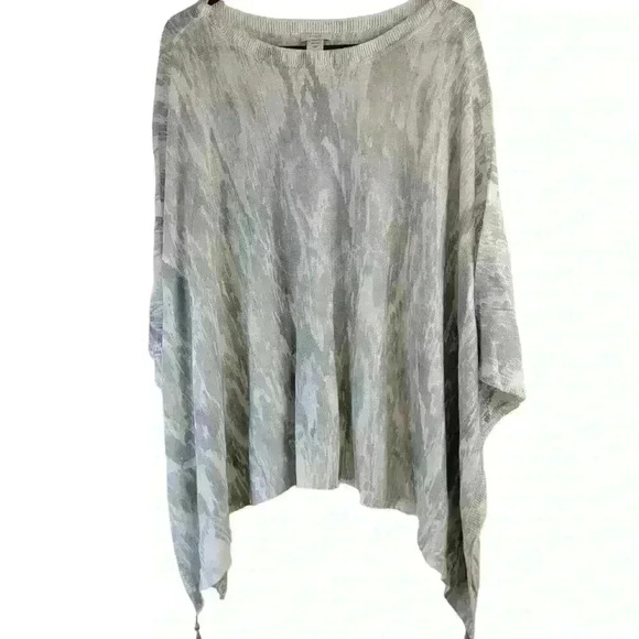 J.Jill Pure Jill Poncho Womens OS Zinc Grey Linen Blend Cape Lightweight Tassels - Picture 1 of 8